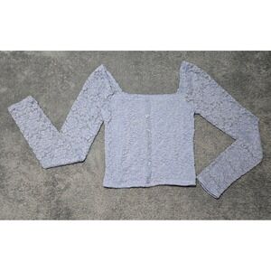 Abercrombie & Fitch XS Lace Long Sleeve CropTop Square Neck Periwinkle *FLAW*